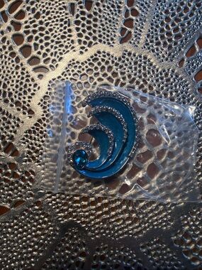 Teal Crystal Wave enamel brooch with crystals